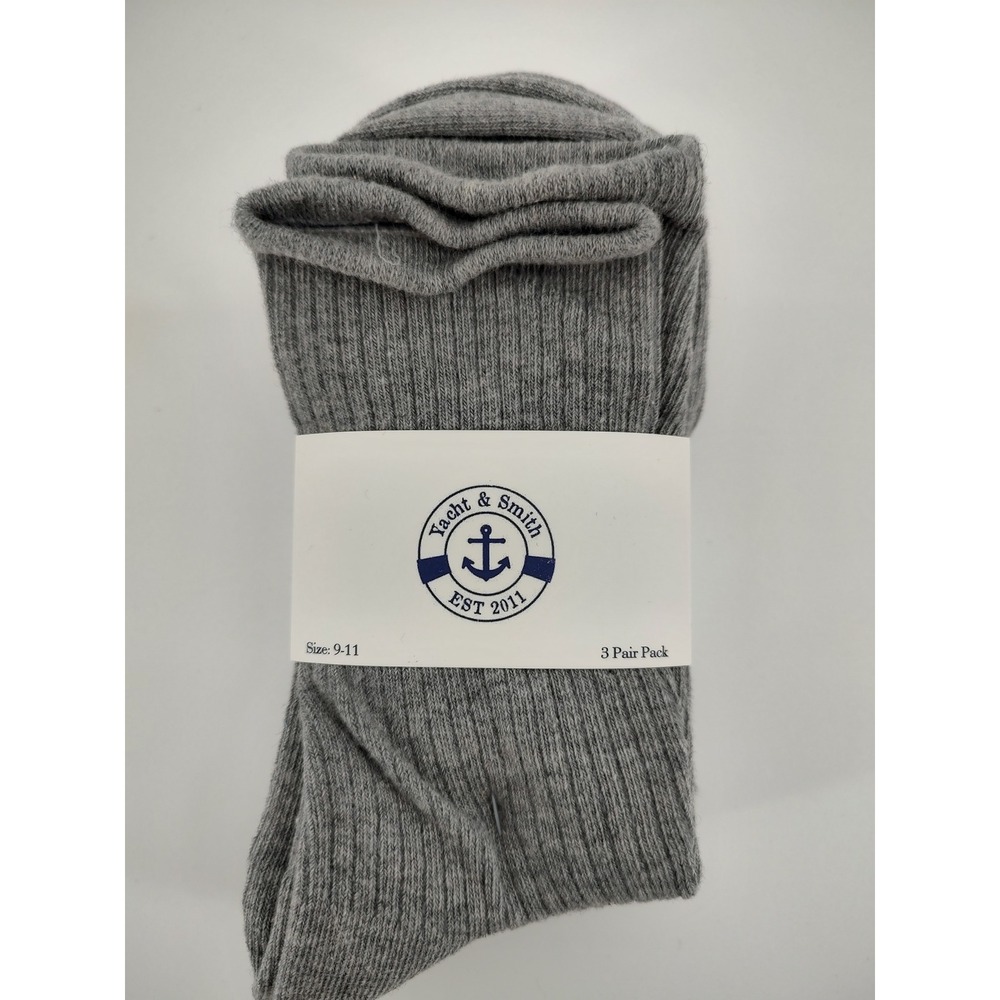 Yacht & Smith Mens 3 Pair Pack Grey Ribbed Crew Socks Cotton Blend SPD-111124
